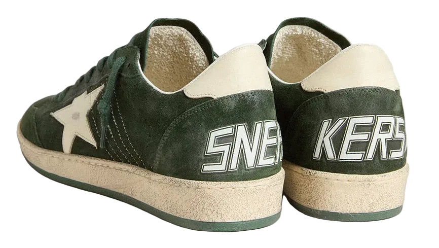 Golden Goose Ball Star In Green Suede With White Leather Star And Heel Tab