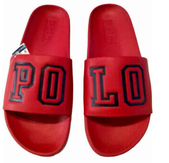 Polo Ralph Lauren Red “Polo” Spell Out Cayson Slides